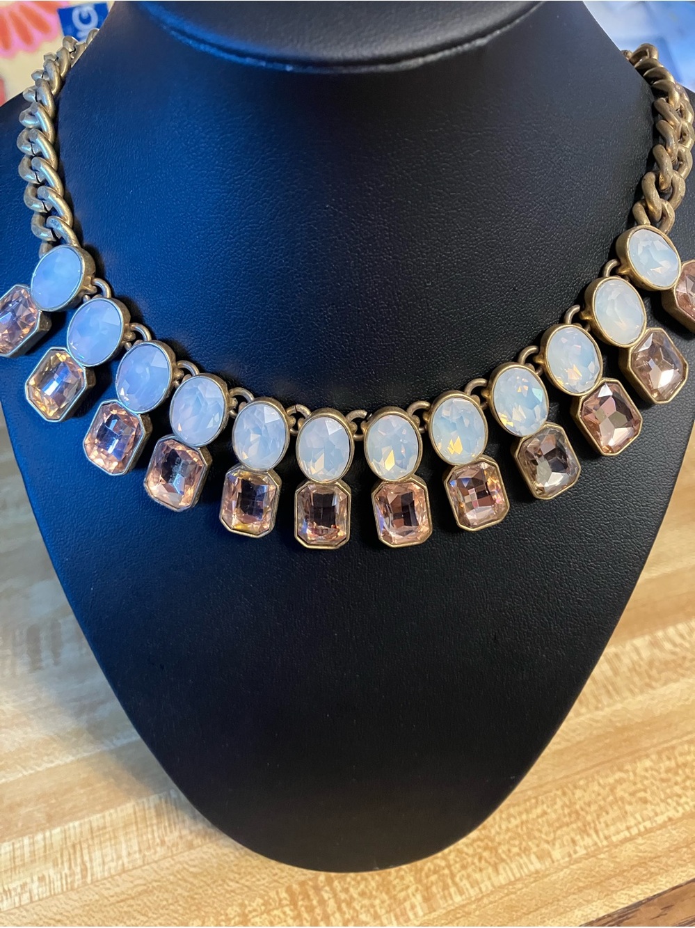 🌸J. Crew Gold-Tone Necklace with Opal White and Blush Pink Crystal